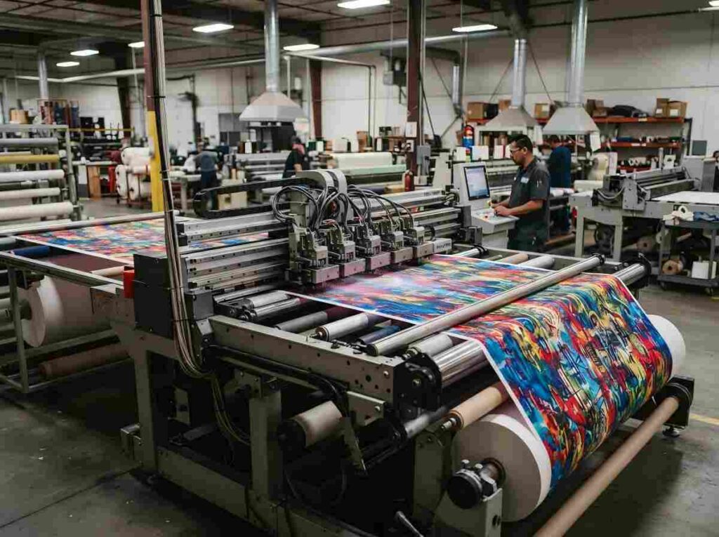 digital fabric printing machine in operation