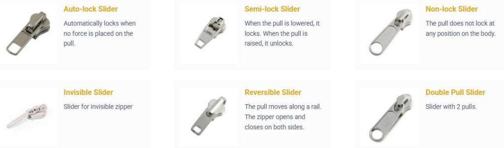 types of zipper sliders