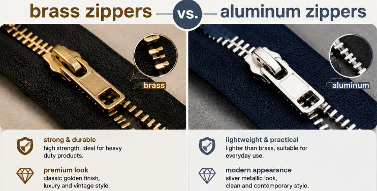 Brass Zippers vs. Aluminum Zippers