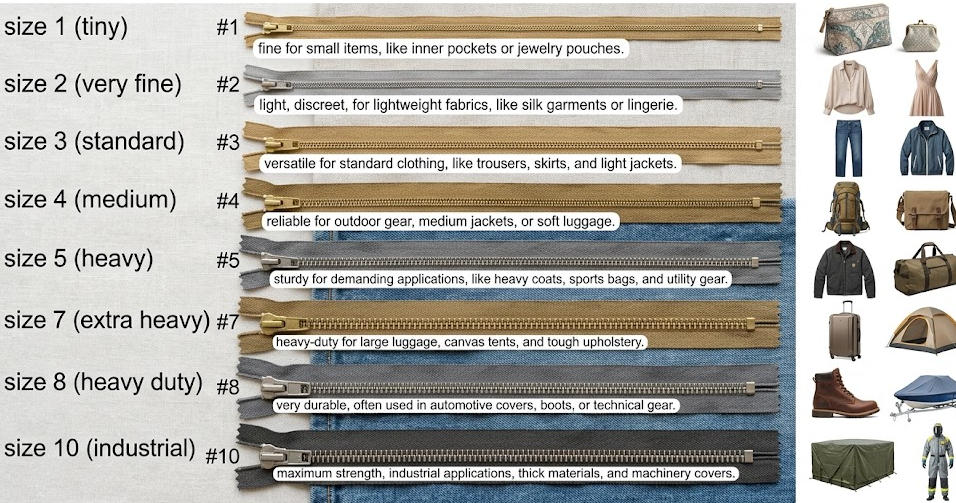 Zipper Sizes for Different Applications