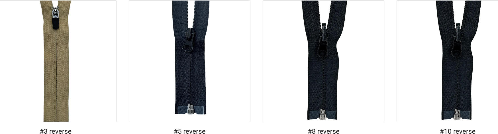 Sizes of Reverse Coil Zippers