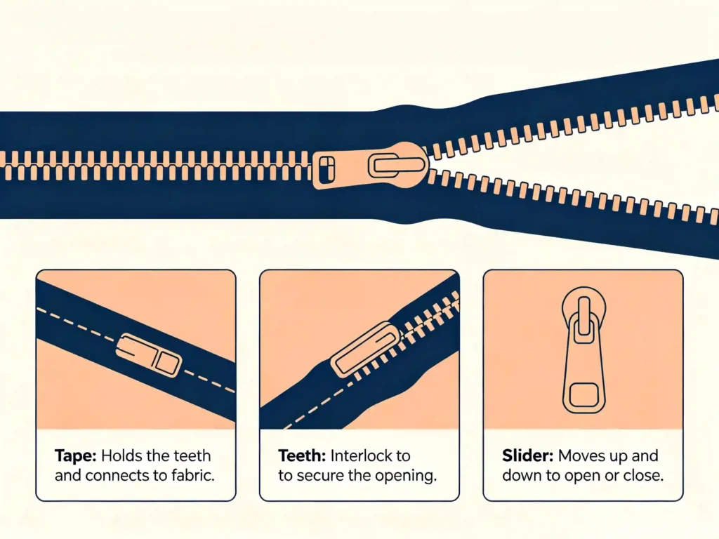 The Main Parts of a Zipper