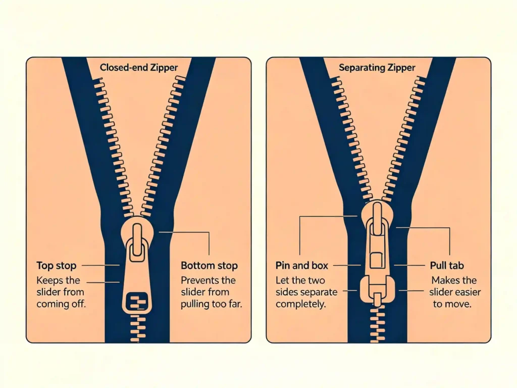 closed-end zipper and separating zipper