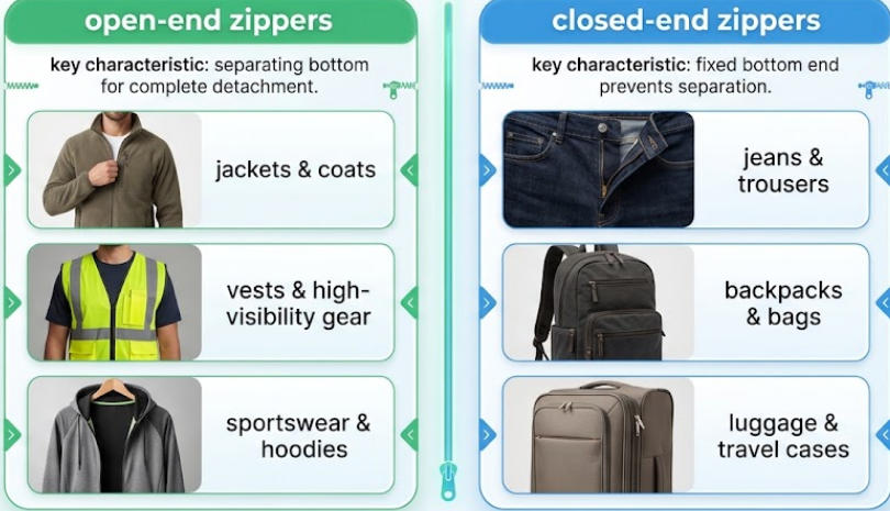 Applications of Open-end vs. Closed-end Zippers