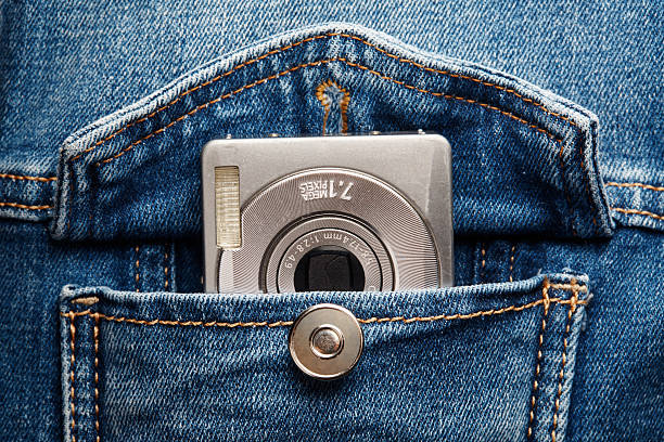 Compact camera in denim jacket pocket