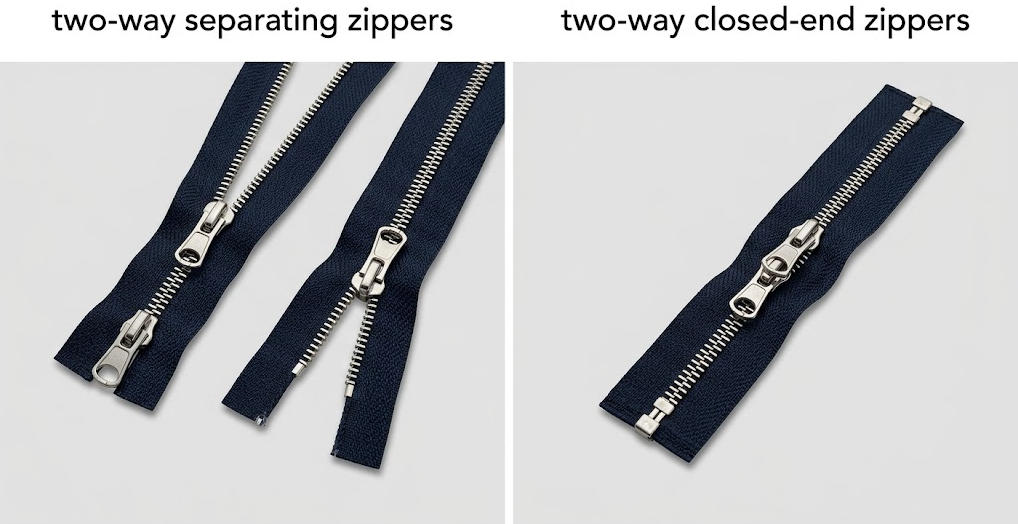 Two-way Separating vs. Two-way Closed-end Zippers